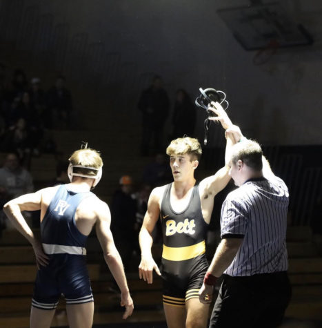 Cody Trevino gets the win in his match against Pleasant Valley earlier in the season. 